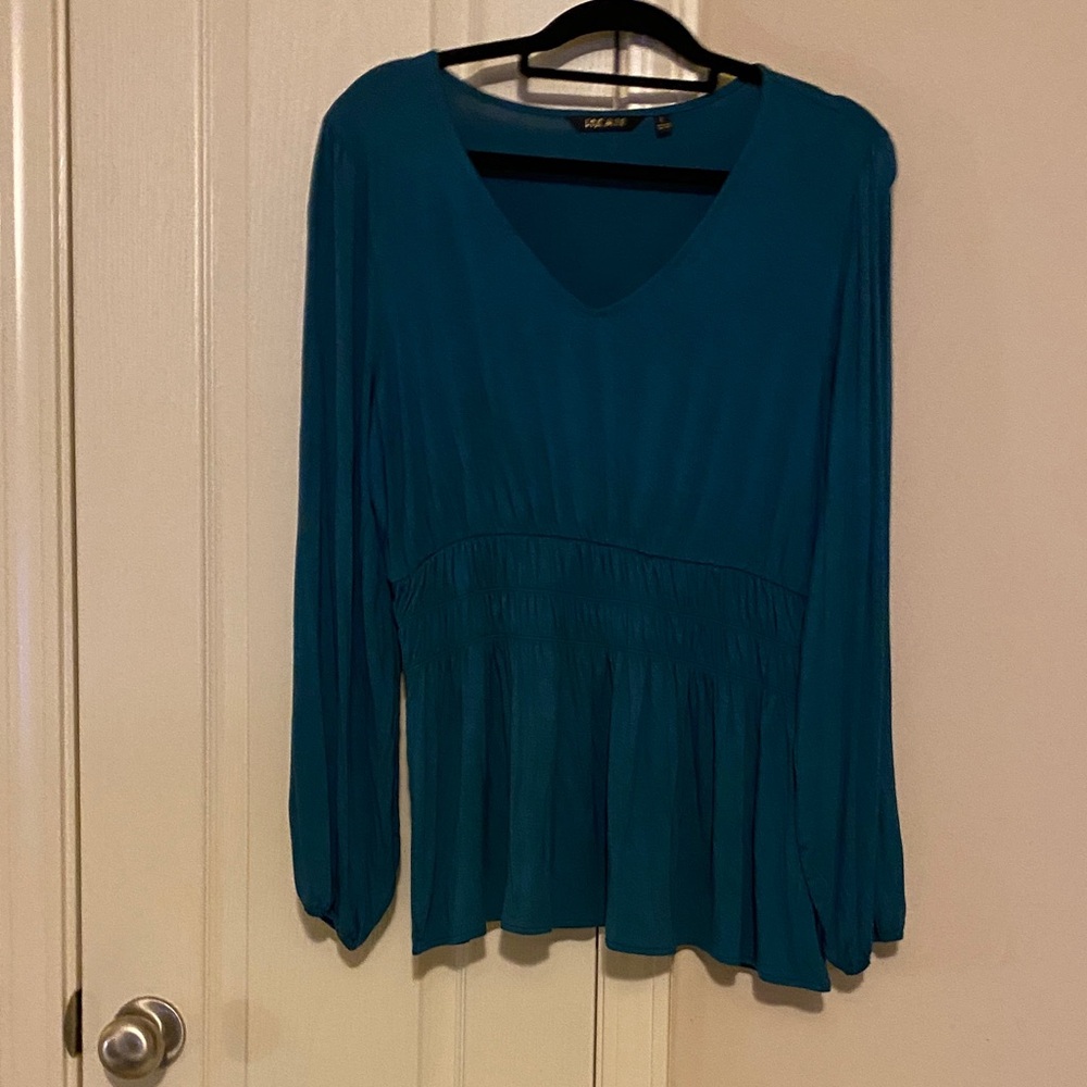 IMAN Blue / Green Blouse , Knit Bohemian style blouse.